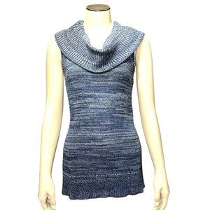 Chicos Blue Metallic Cowl Neck Sleeveless Dressy Tunic Tank Top Sweater Size 0